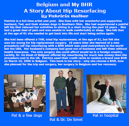 Back cover to Patricia Walter's book about hip resurfacing in Beligum